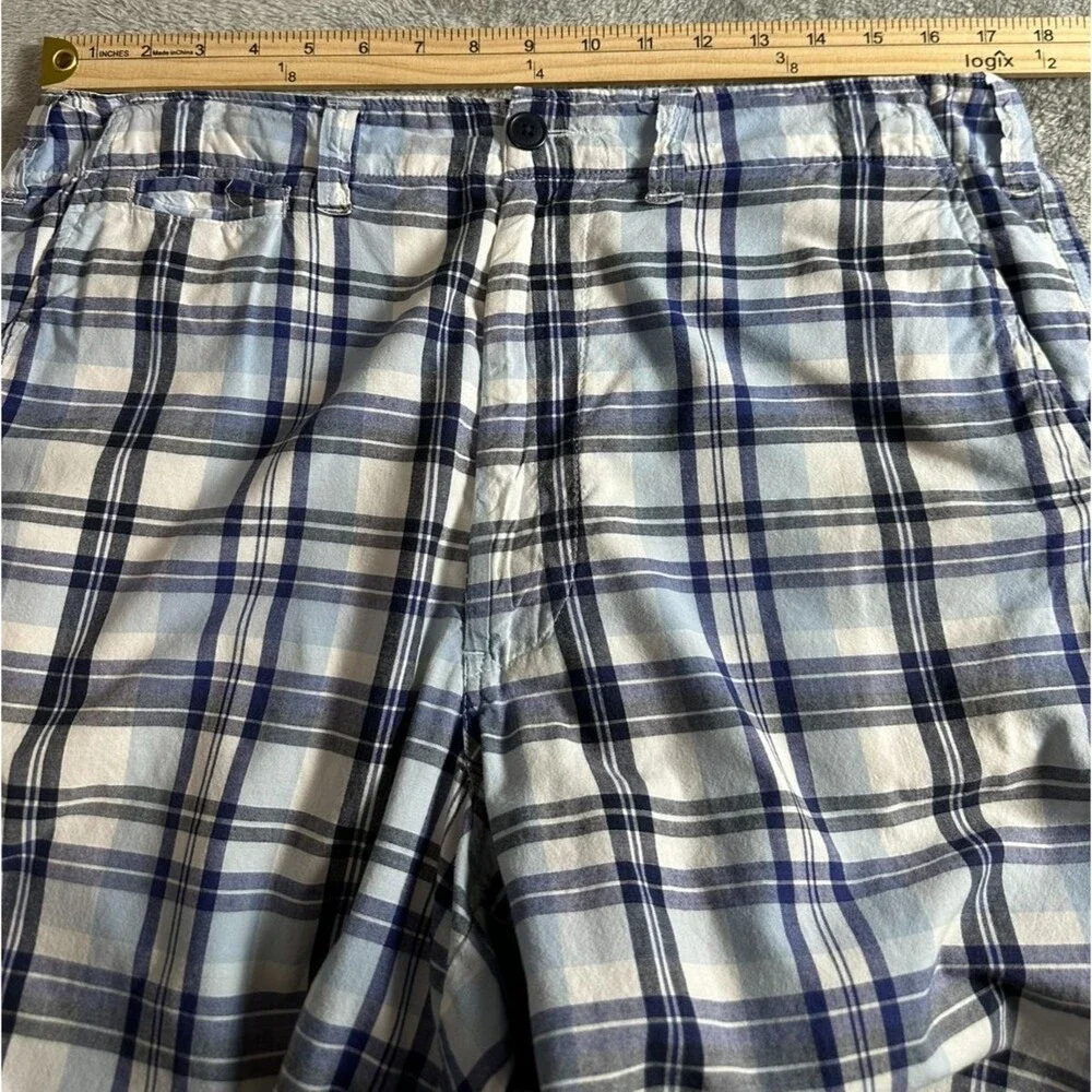 Vintage Polo Jeans Ralph Lauren Plaid Shorts Men's 34 Blue White 100% Cotton
